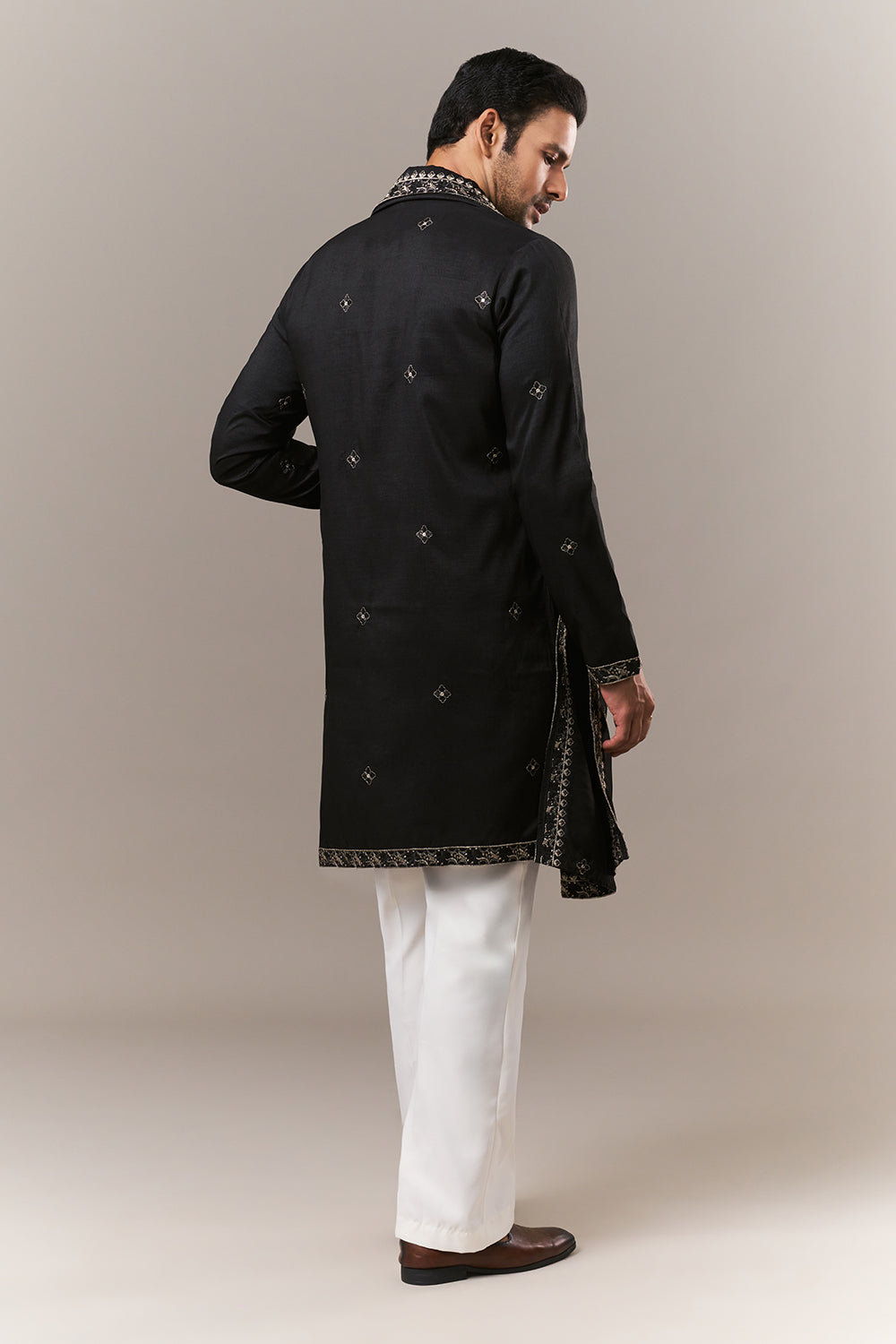 Black Tissue Mens Kurta Set with Zardosi and Sequins Work