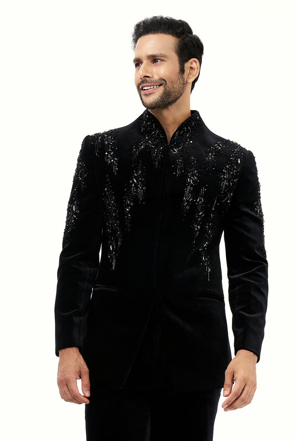 Black Velvet Jodhpuri Set Mens Jodhpuri with Zardosi Work