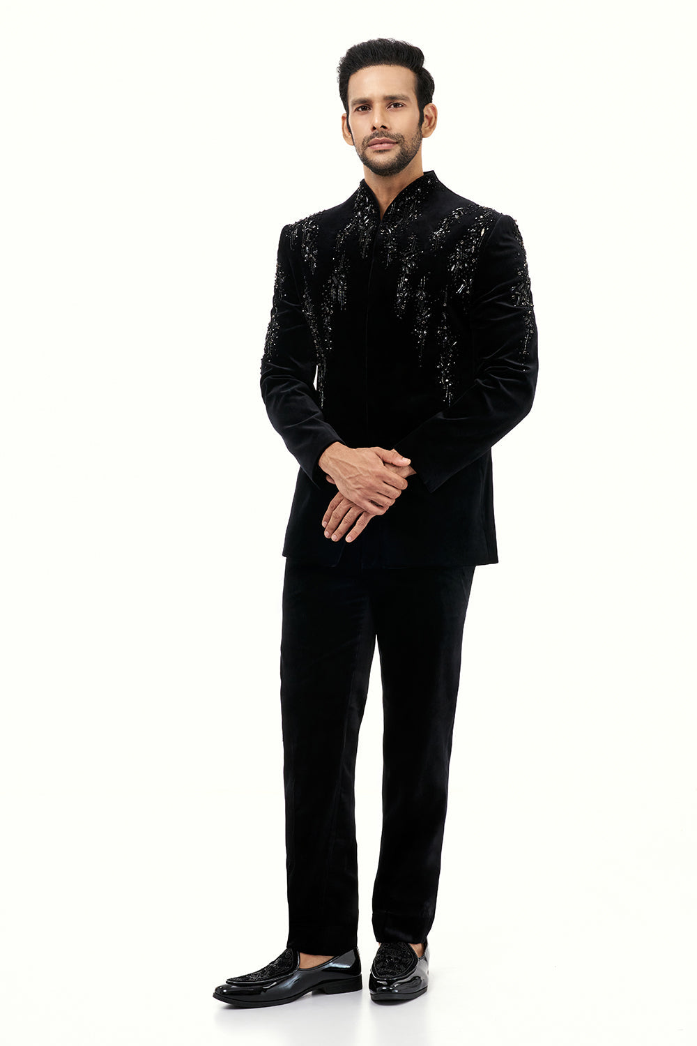 Black Velvet Jodhpuri Set Mens Jodhpuri with Zardosi Work