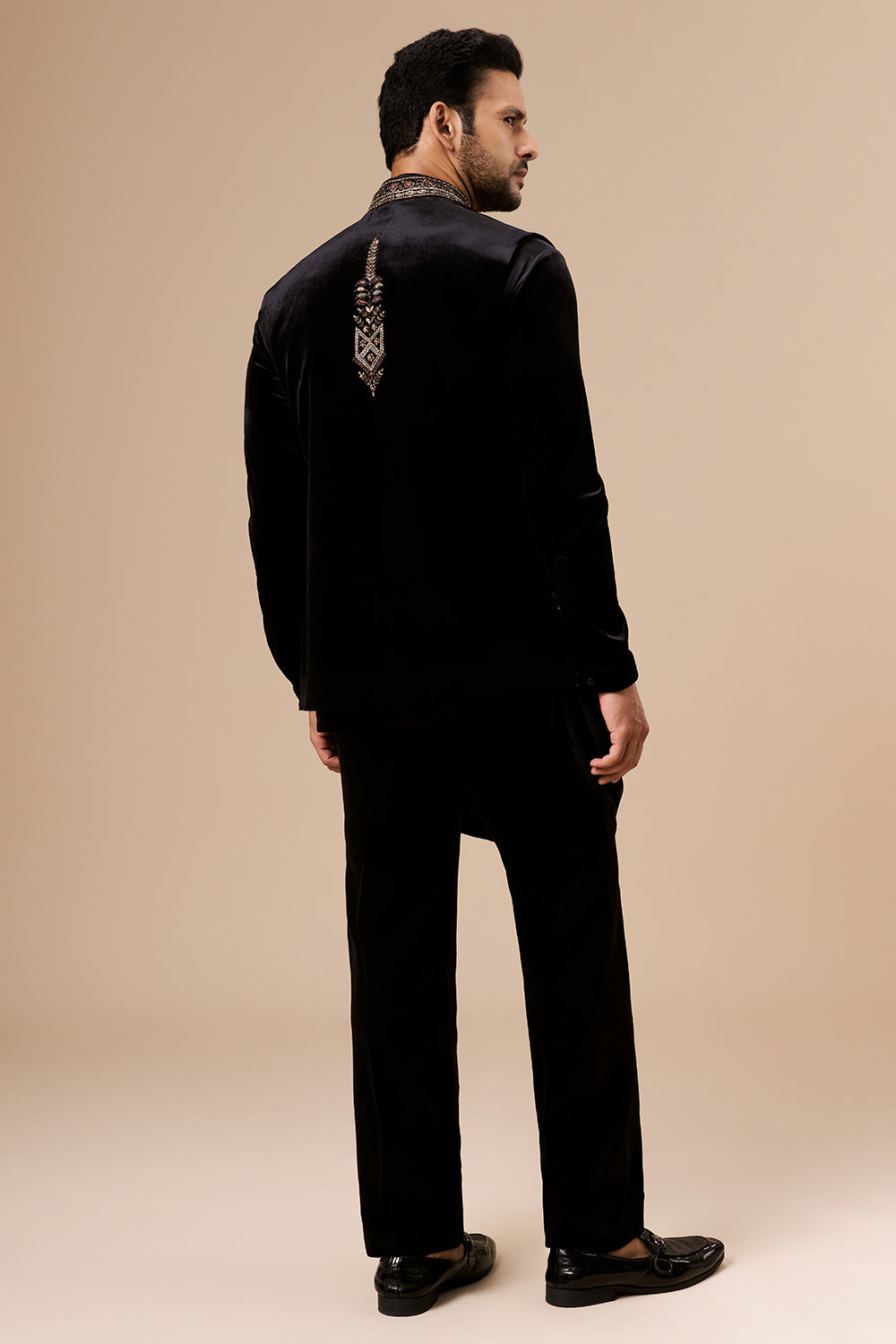 Black Velvet Mens Indo Western with Zardosi and Cut Dana Detailing