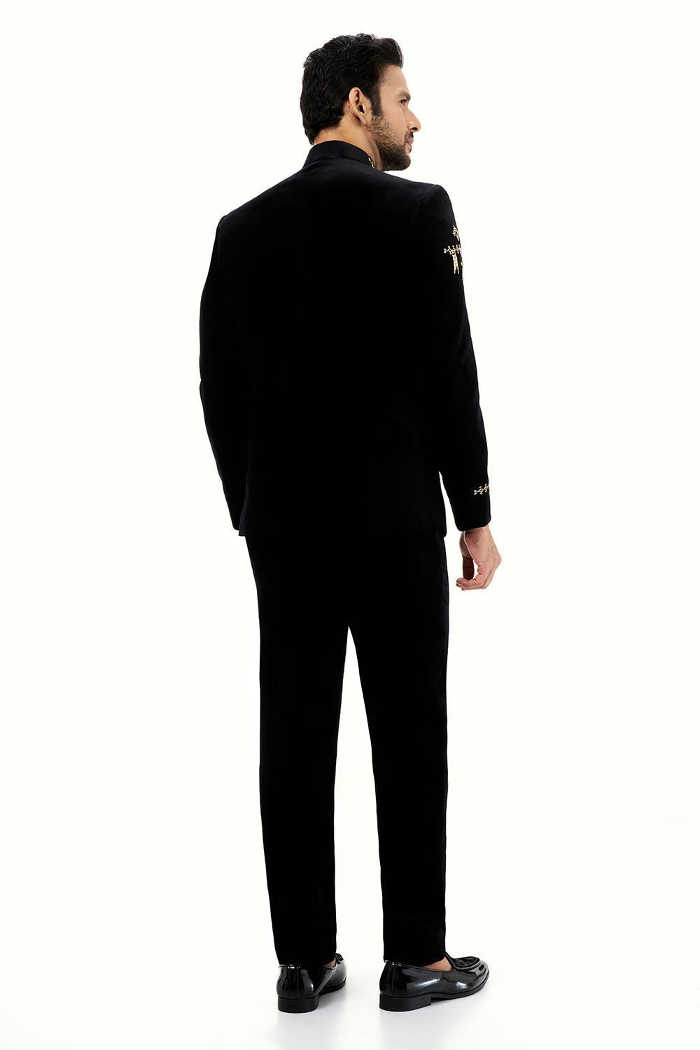 Black Velvet Mens Jodhpuri Set with Cutdana Work