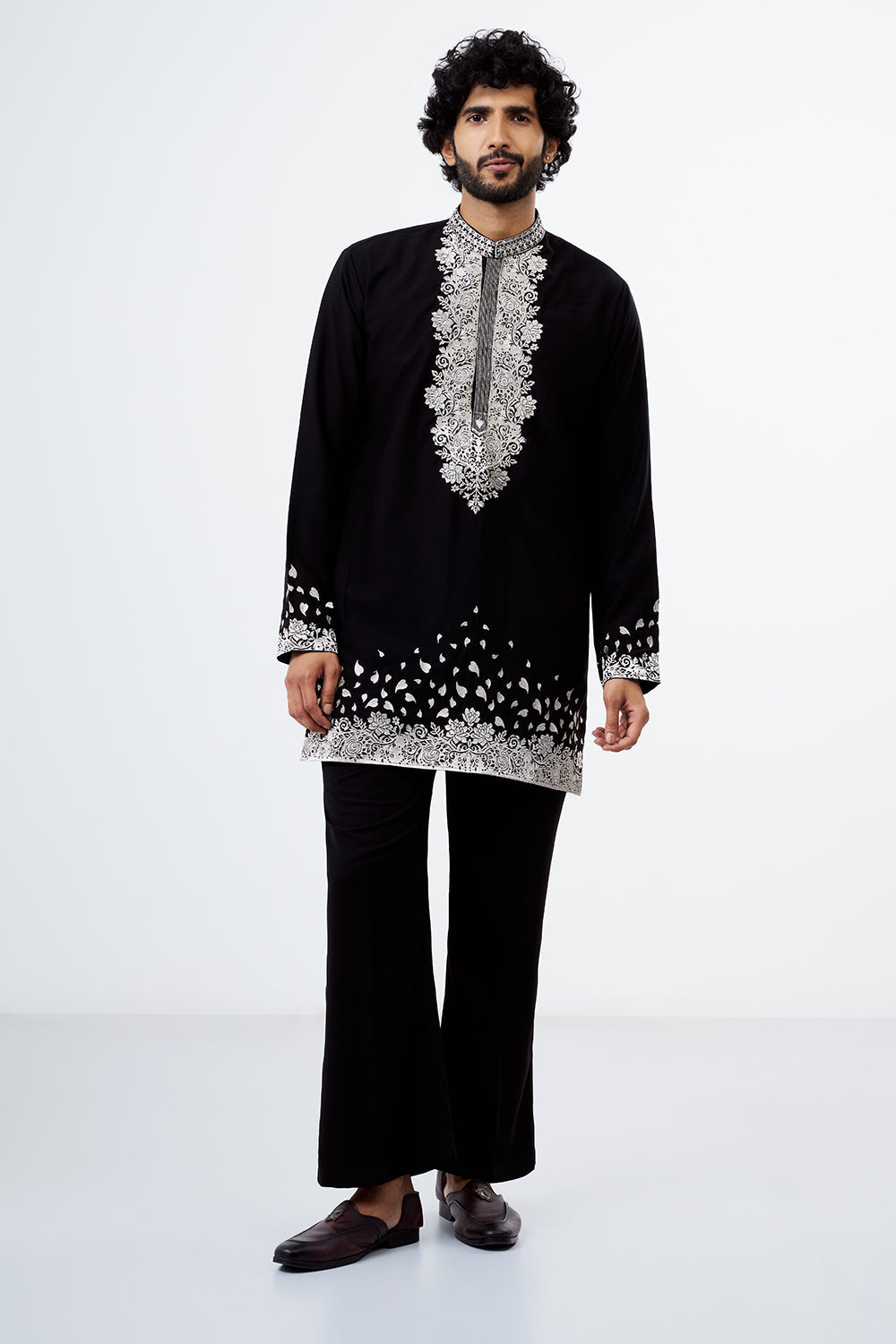 Black Zari Work Polyester Cotton Men's Kurta Set