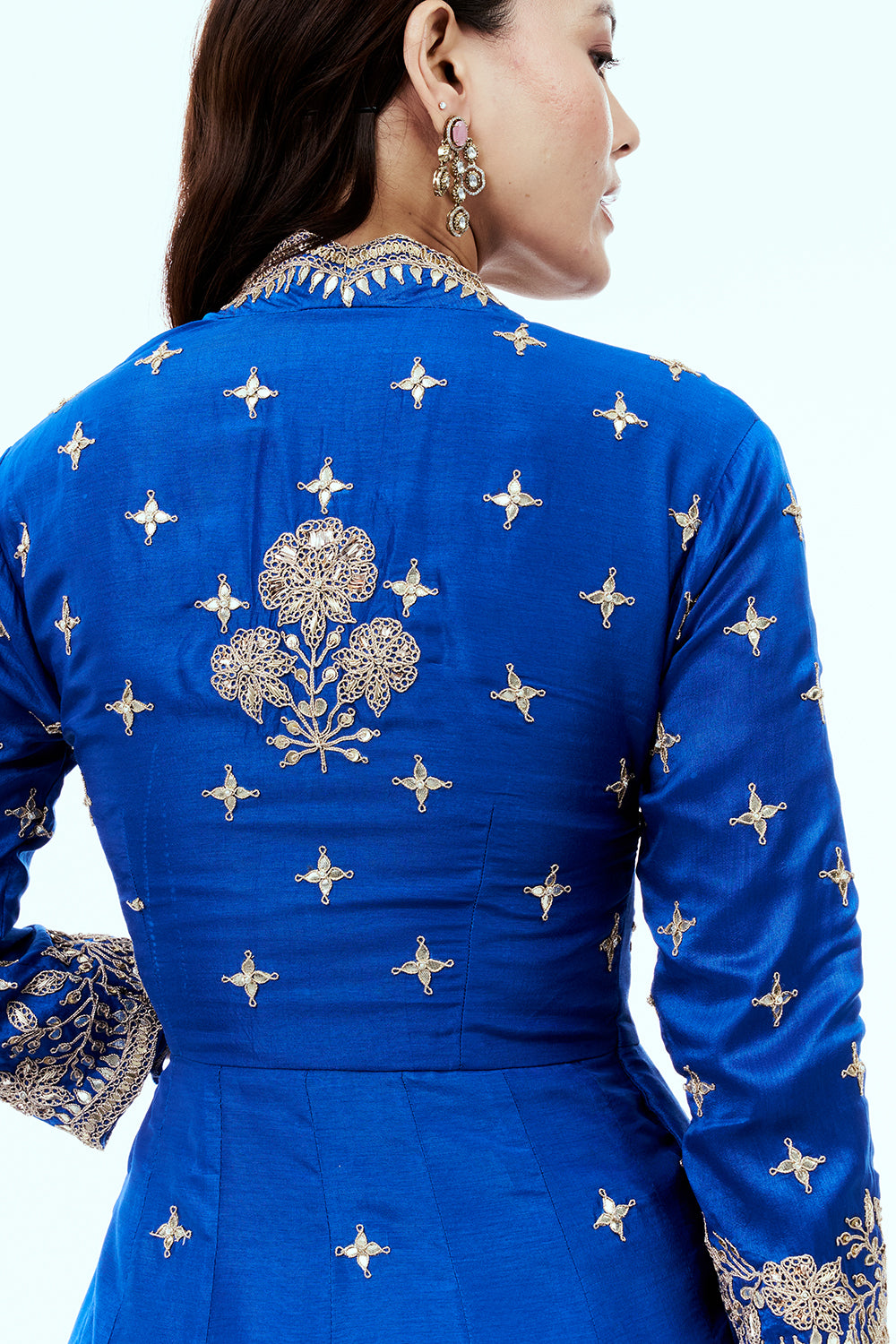 Blue Art Silk Angrakha Suit Set with Zardosi Work