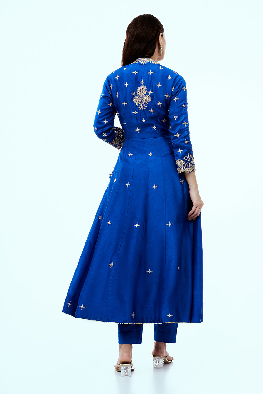 Blue Art Silk Angrakha Suit Set with Zardosi Work
