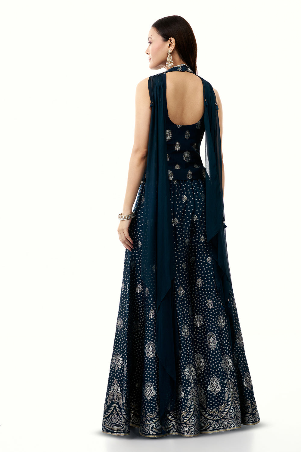 Blue Brocade Silk Palazzo Set with Mirror Work