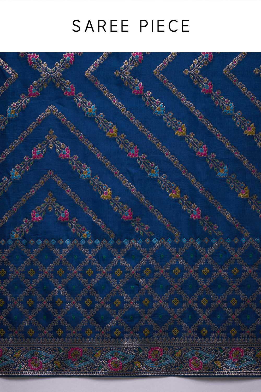 Blue Banarasi Silk Patola Print Saree with Unstitched Blouse