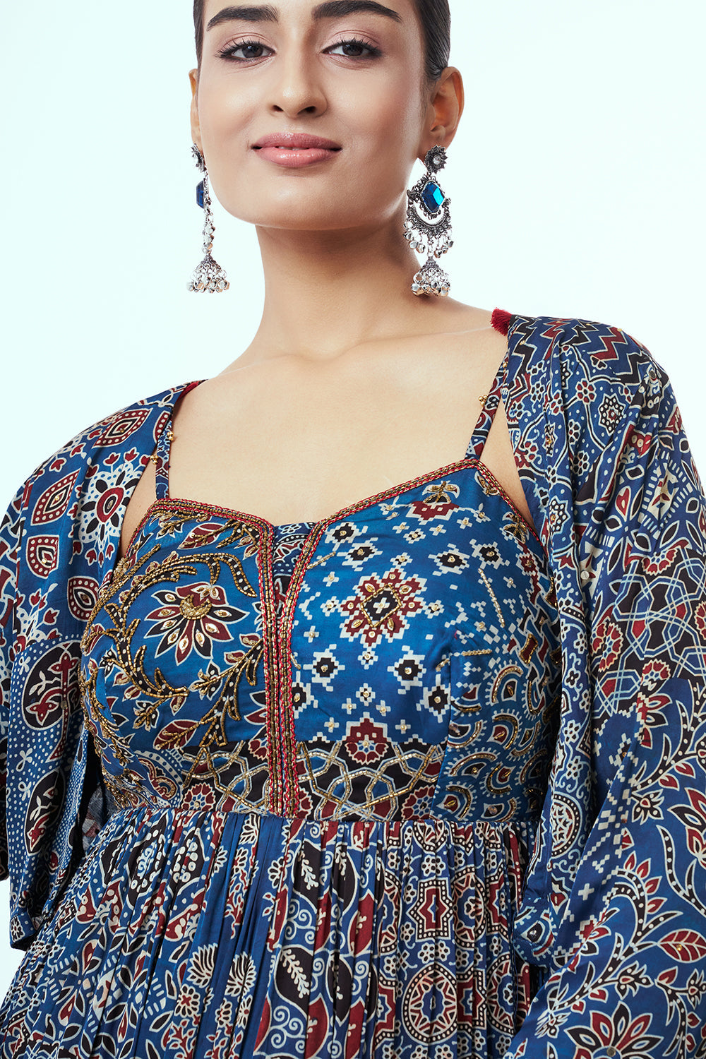 Blue Modal Indo-Western Dress with Cutdana Work