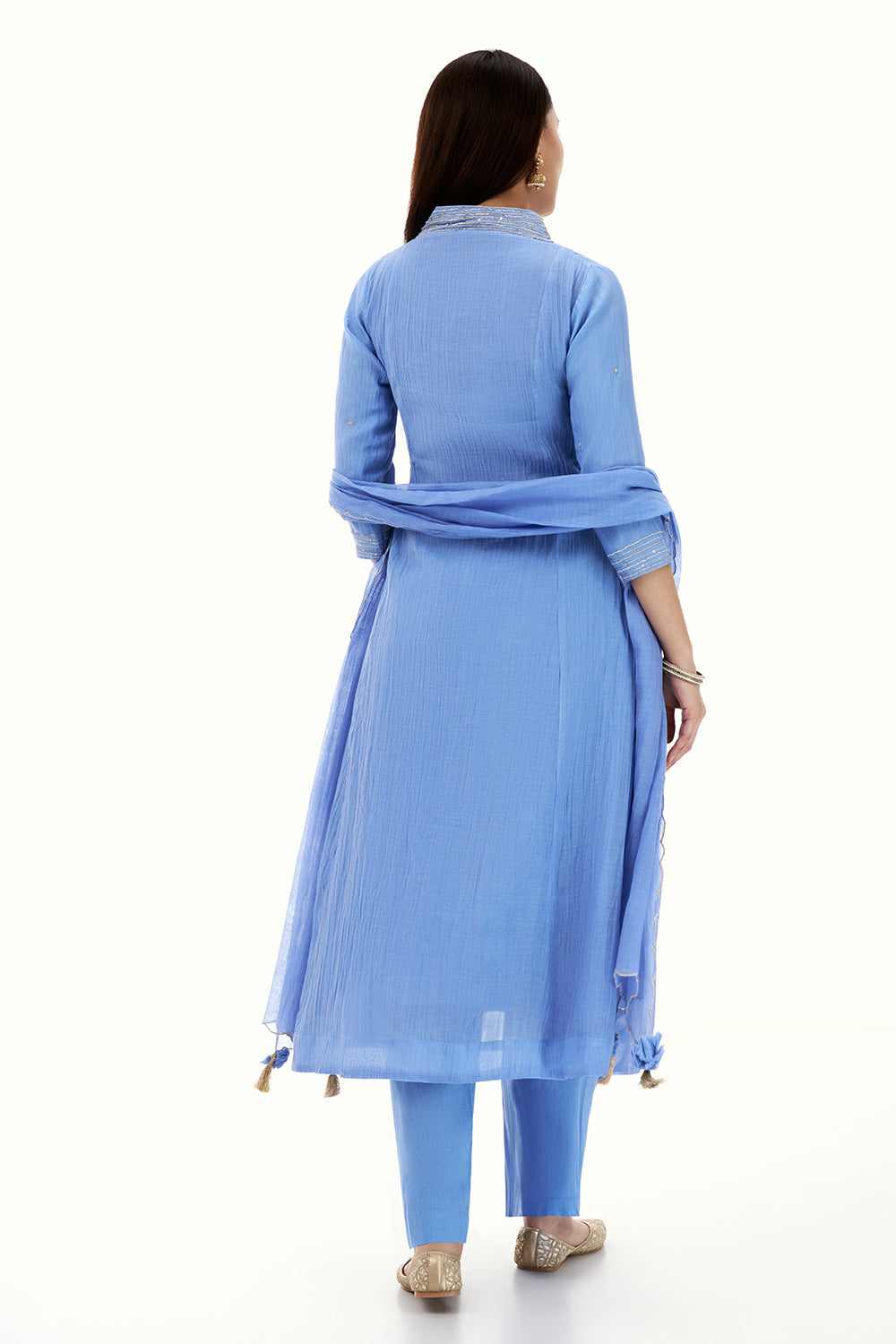 Blue Mul Cotton Kurta Set with Zardosi Work