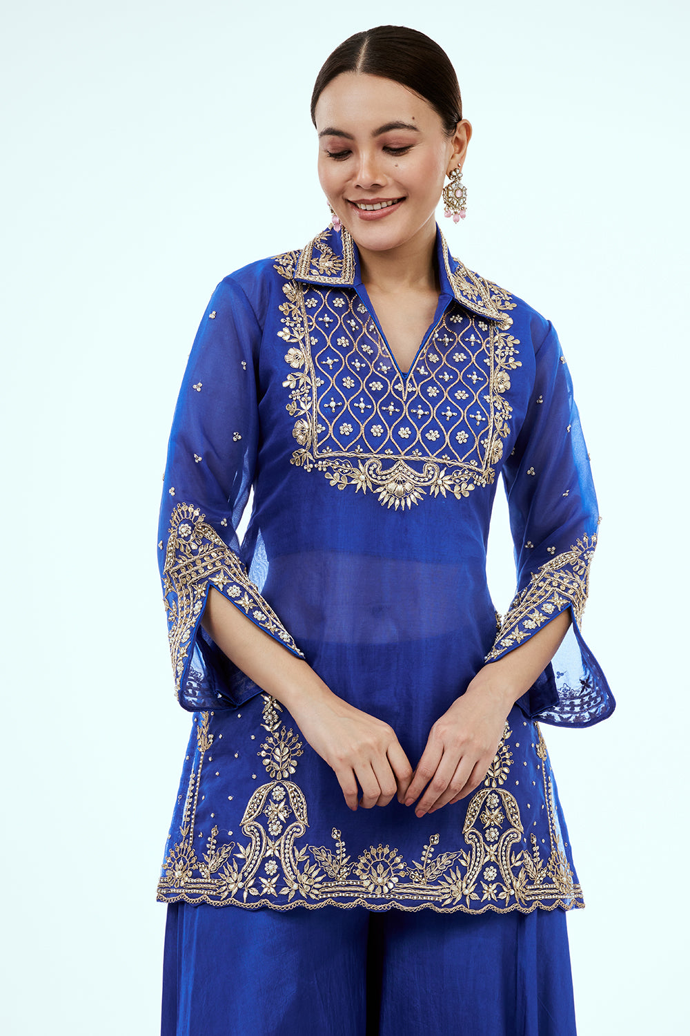 Blue Uppada Silk Palazzo Set with Zardosi Work