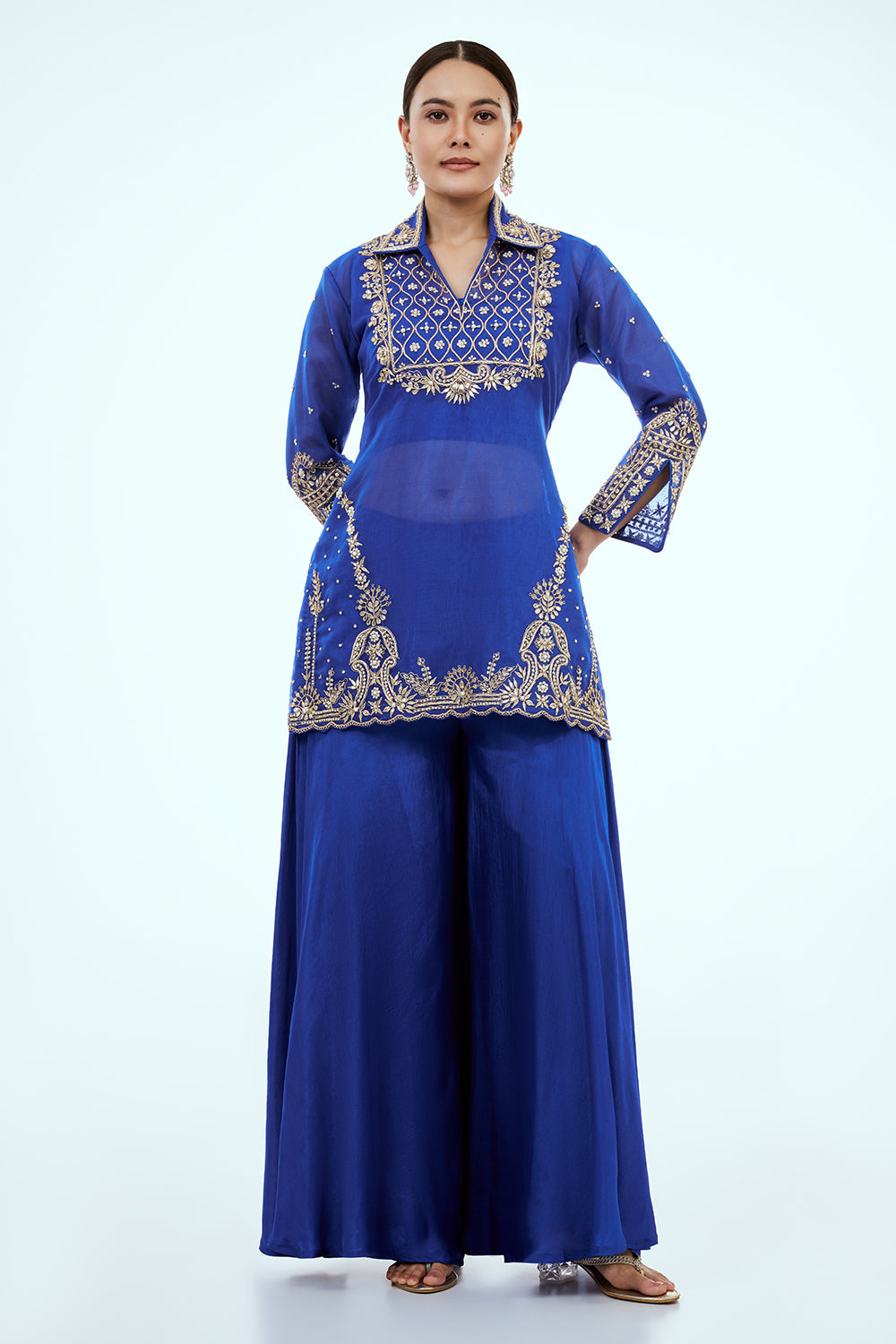 Blue Uppada Silk Palazzo Set with Zardosi Work