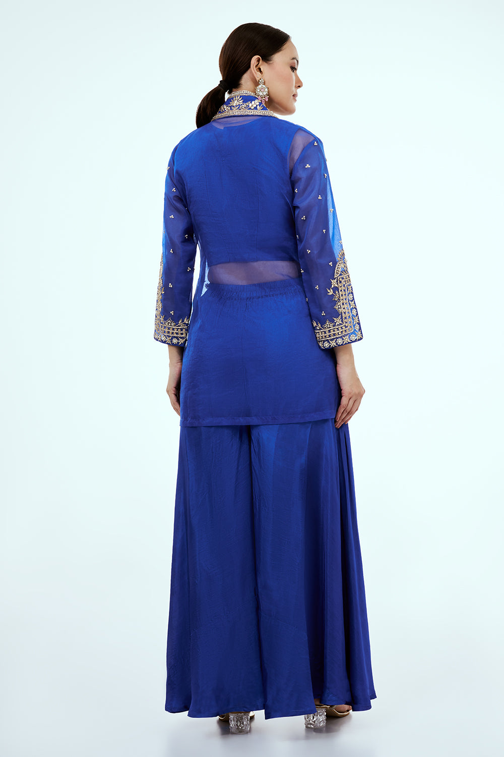 Blue Uppada Silk Palazzo Set with Zardosi Work