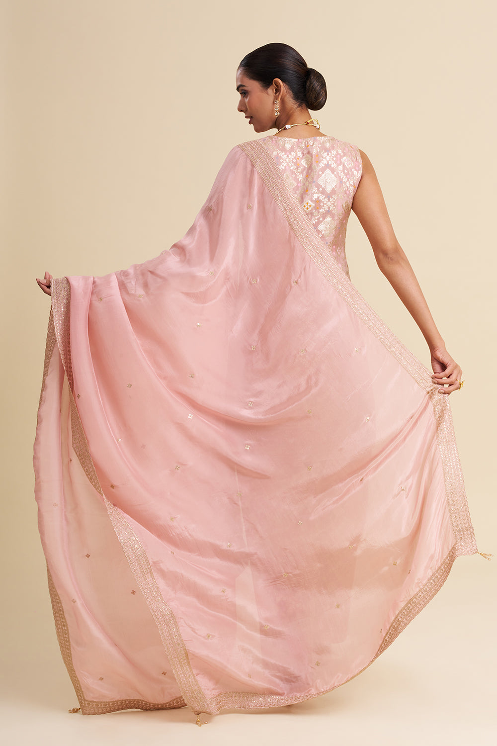 Blush Pink Banarasi Buti Kurta Set with Zari Embroidery and Brocade Farsi Salwar