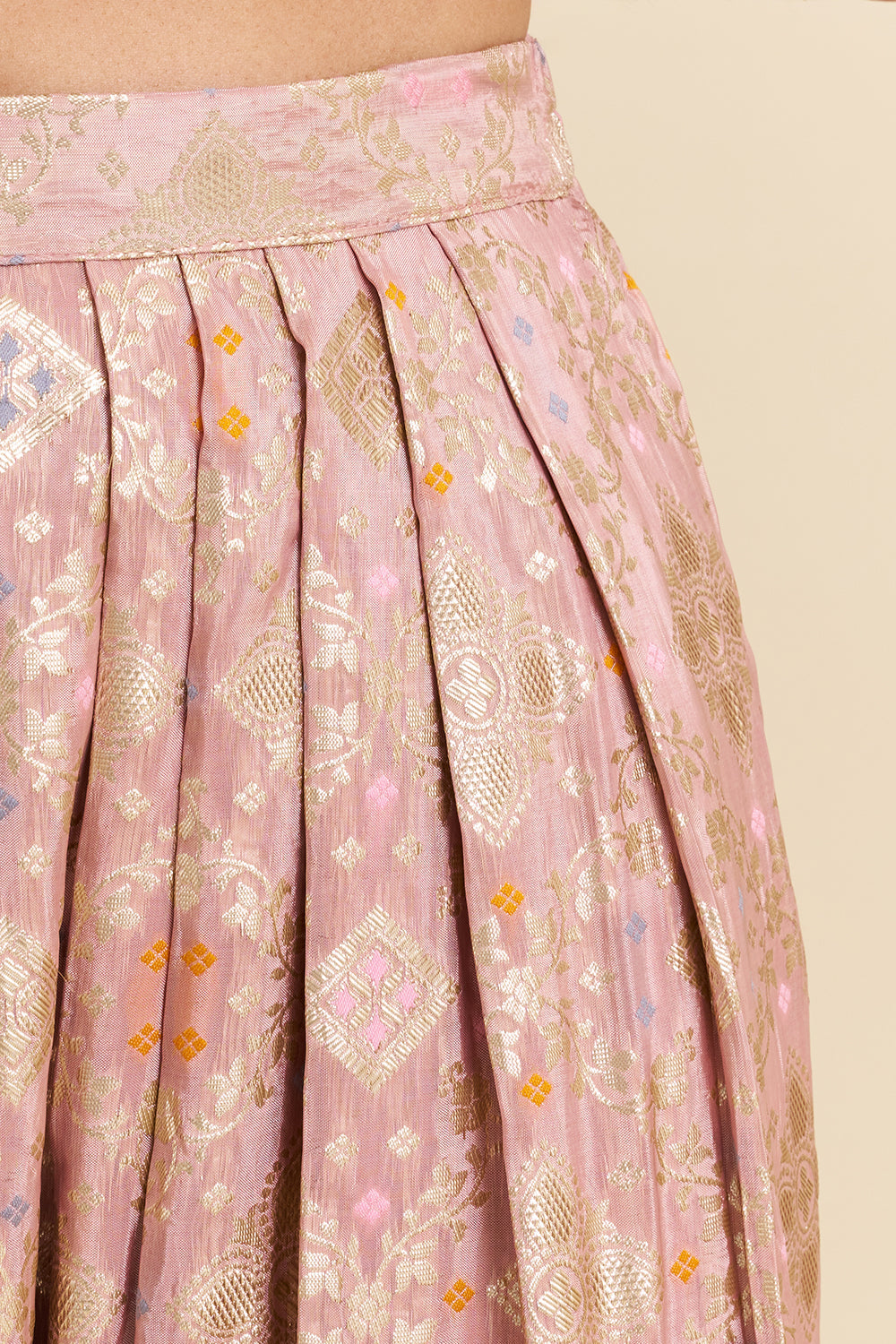Blush Pink Banarasi Buti Kurta Set with Zari Embroidery and Brocade Farsi Salwar