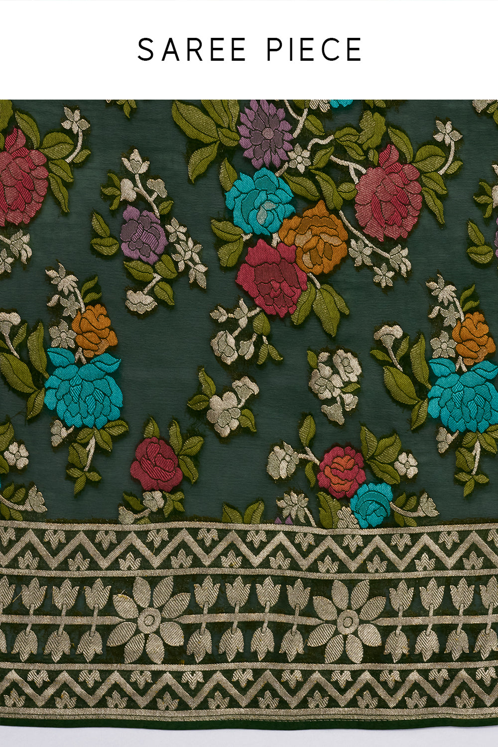Bottle Green Khadi Georgette Woven Saree with Floral Designs