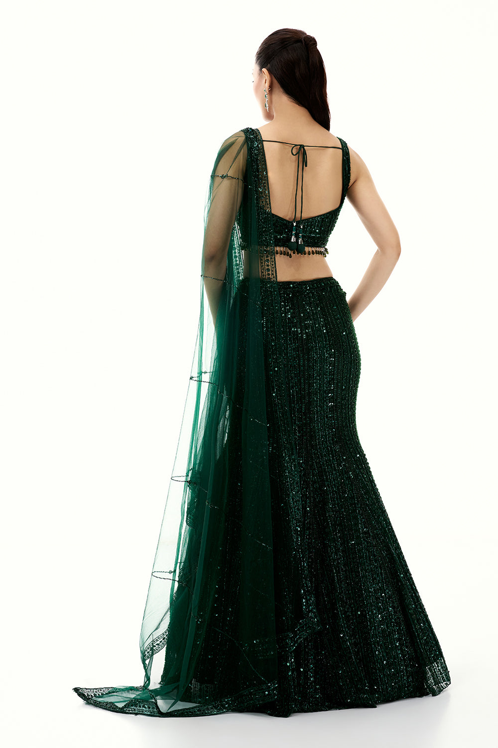Bottle Green Lehenga with Beads and Sequin Embellishments