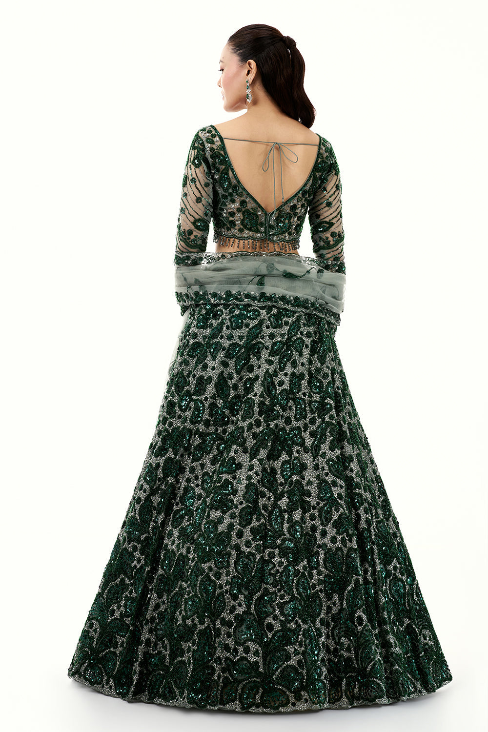 Bottle Green Shimmer Lehenga with Sequins, Bead and Cutdana Work