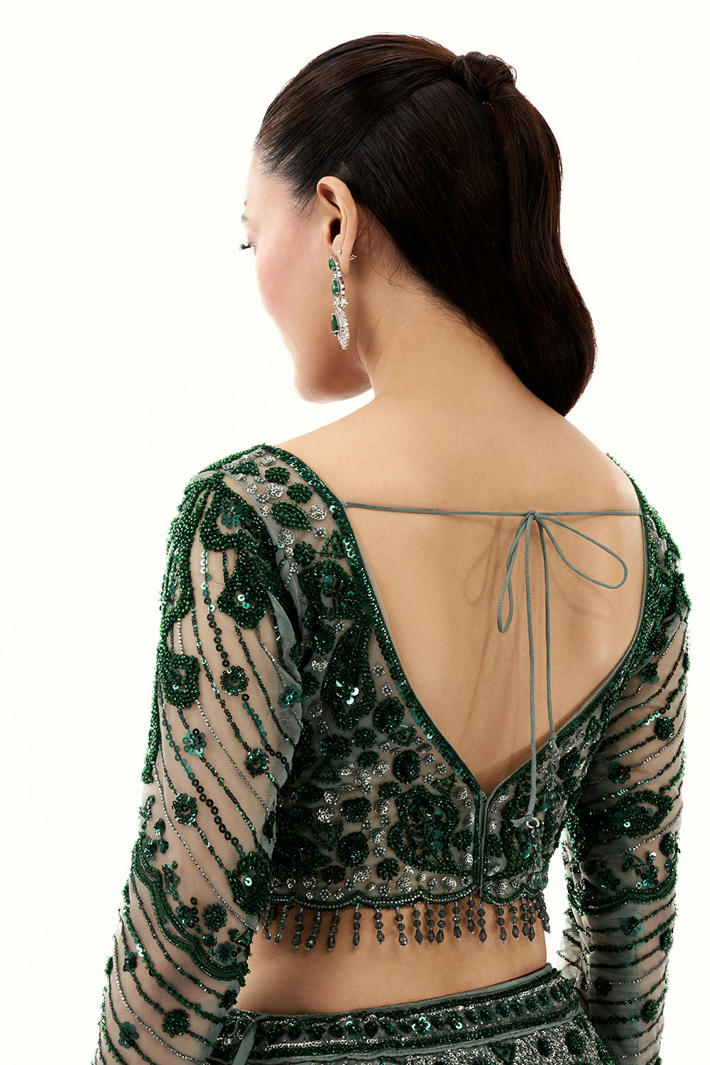 Bottle Green Shimmer Lehenga with Sequins, Bead and Cutdana Work