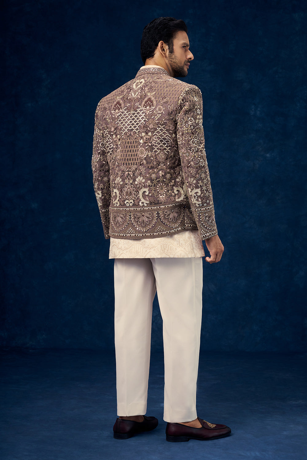 Brown and Cream Raw Silk Mens Jodhpuri Set with Sequin and Zari Work