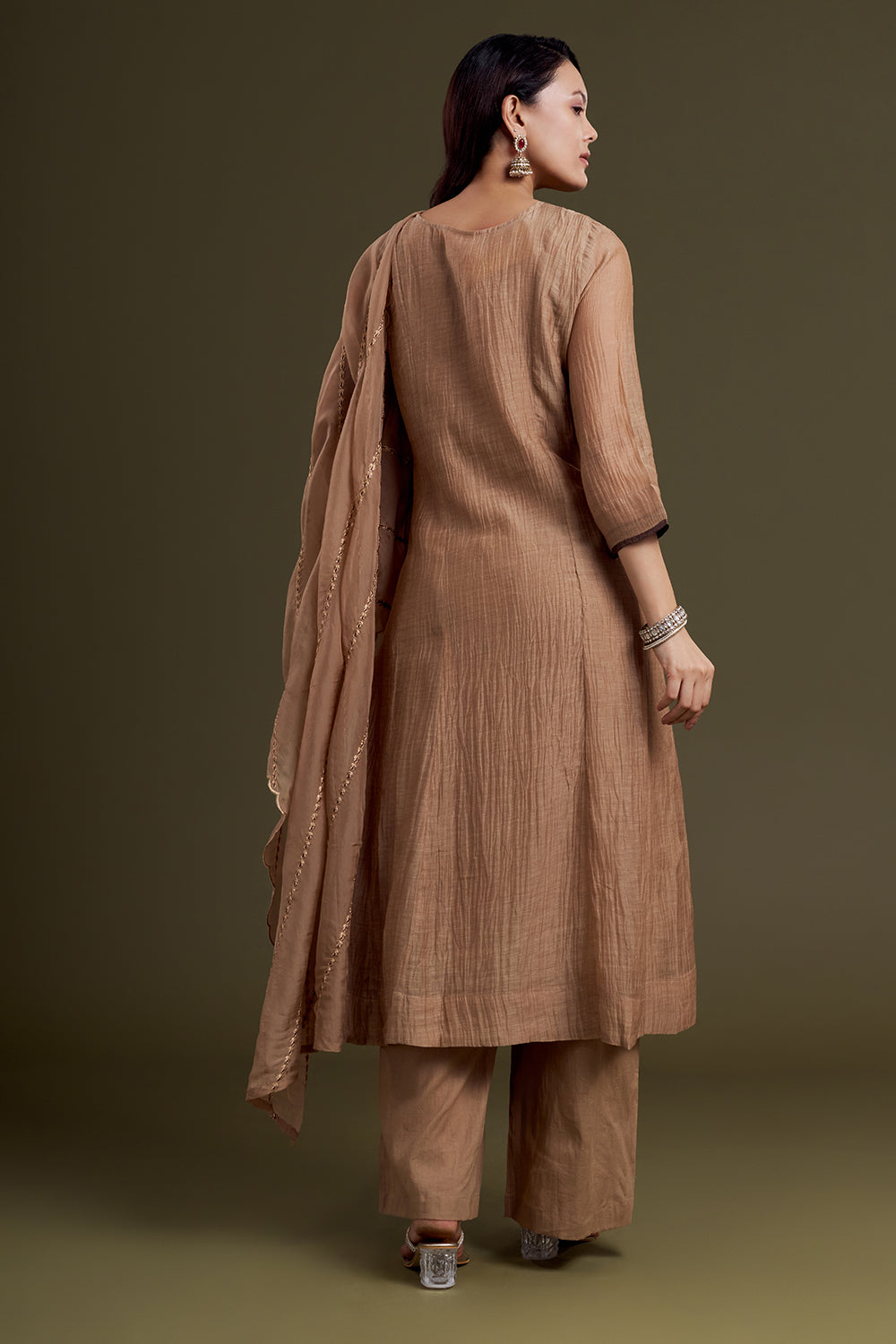 Light Brown Chanderi Silk Kurta Set with Resham Finishing