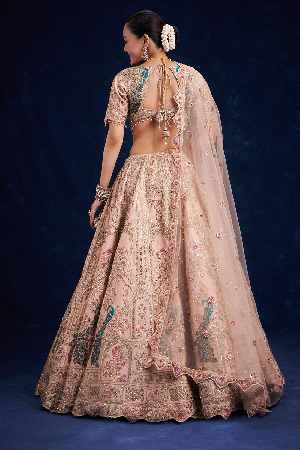 Brown Gold Raw Silk Bridal Lehenga with Zardozi and French Knot Work