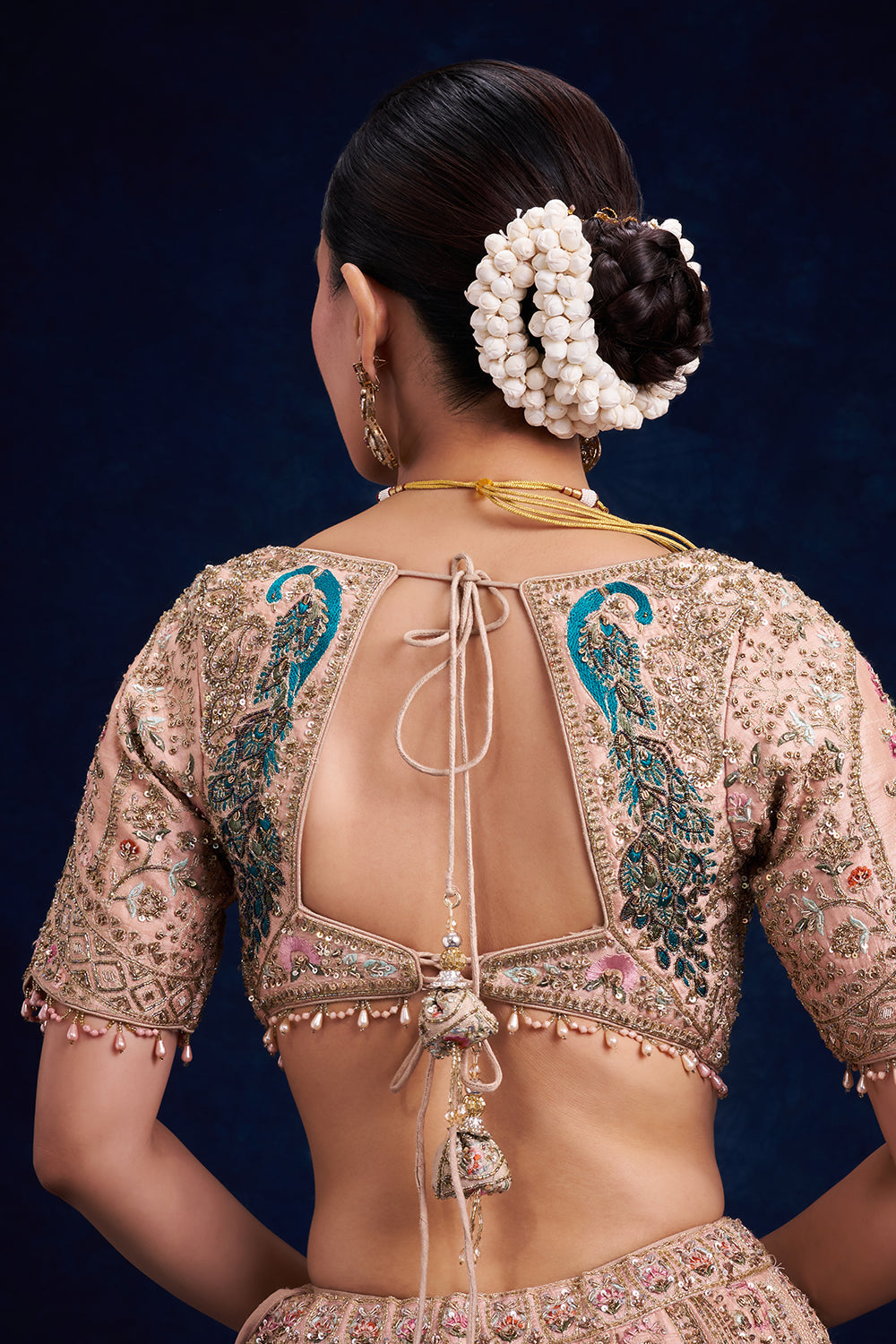 Brown Gold Raw Silk Bridal Lehenga with Zardozi and French Knot Work