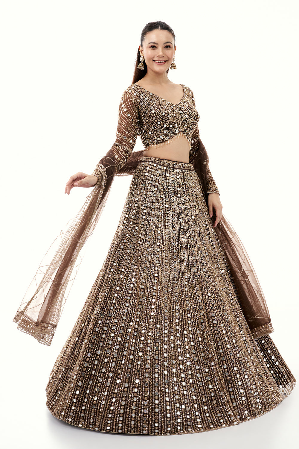 Brown Lehenga with Zari and Mirror Work