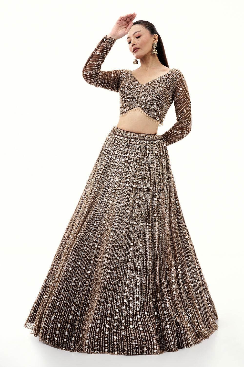 Brown Lehenga with Zari and Mirror Work
