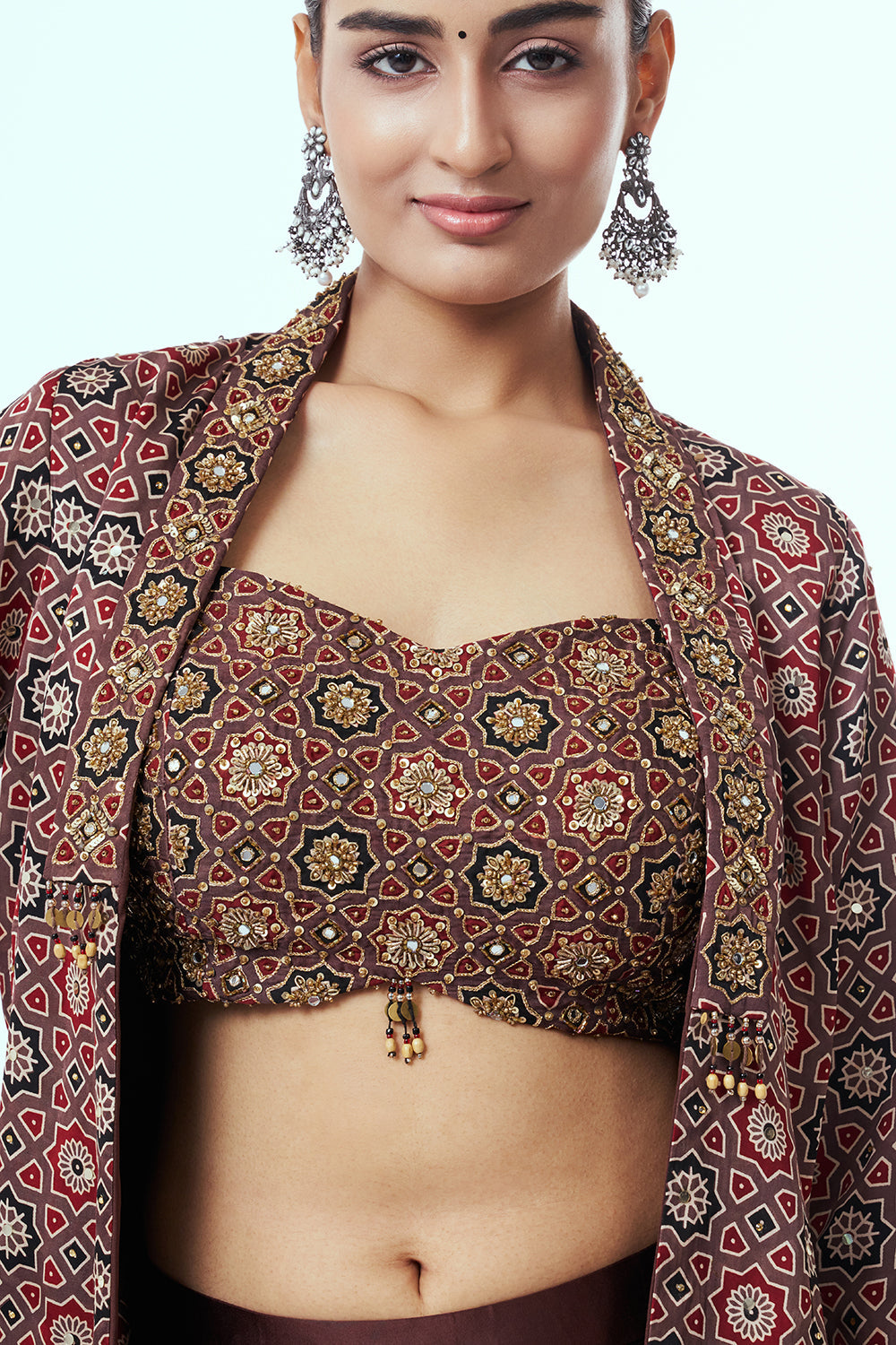 Brown Modal Indo-Western Set with Mirror Work