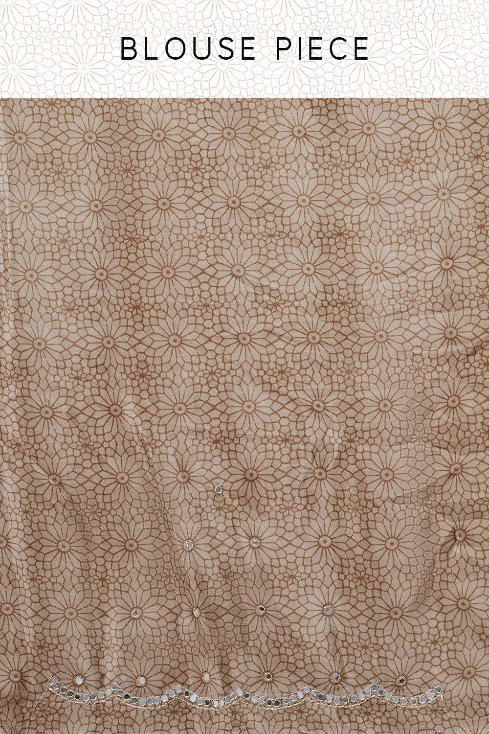 Brown Printed Crepe Saree with Mirror Work
