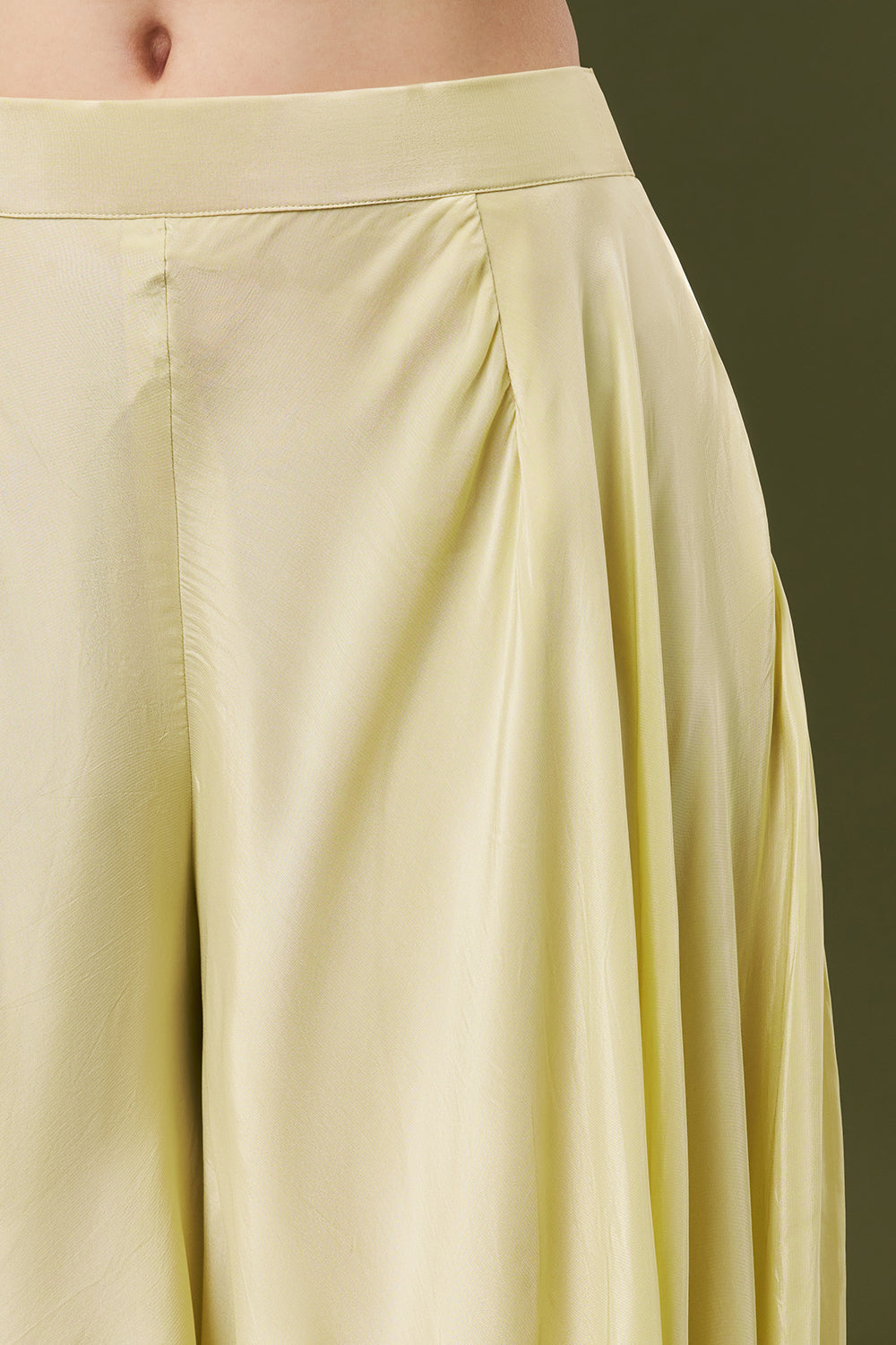 Butter Yellow Crepe Crop Top Style Palazzo Suit with Zari and Mirror Work