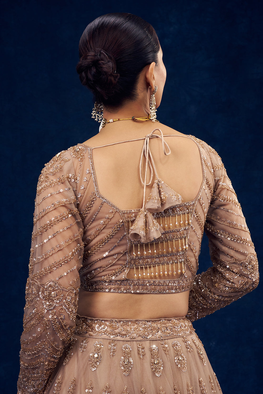 Champagne Beige Net Lehenga with Cutdana and Sequin Hand Work