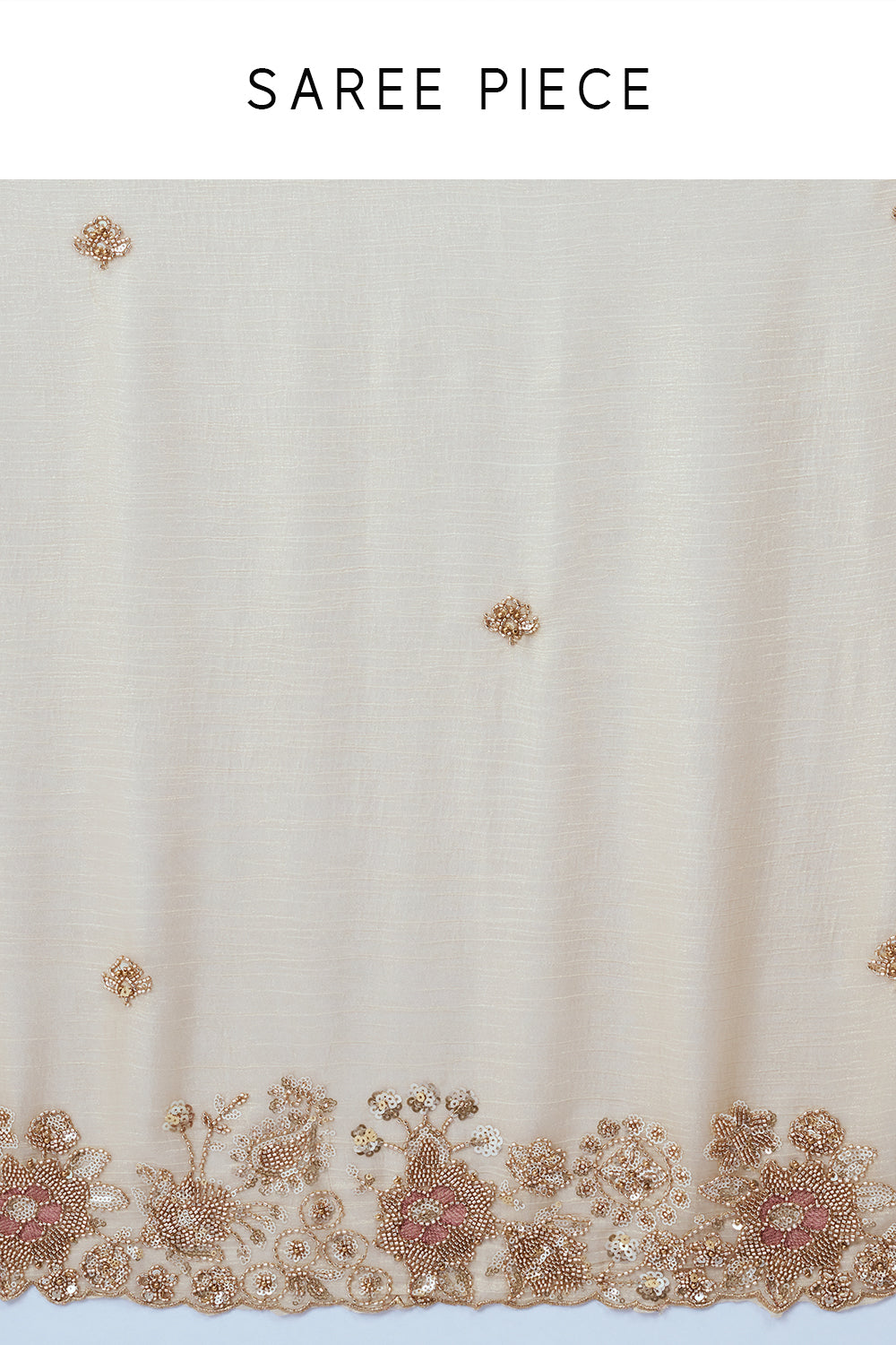 Champagne Gold Crushed Crepe Tissue Saree with Cutdana Border