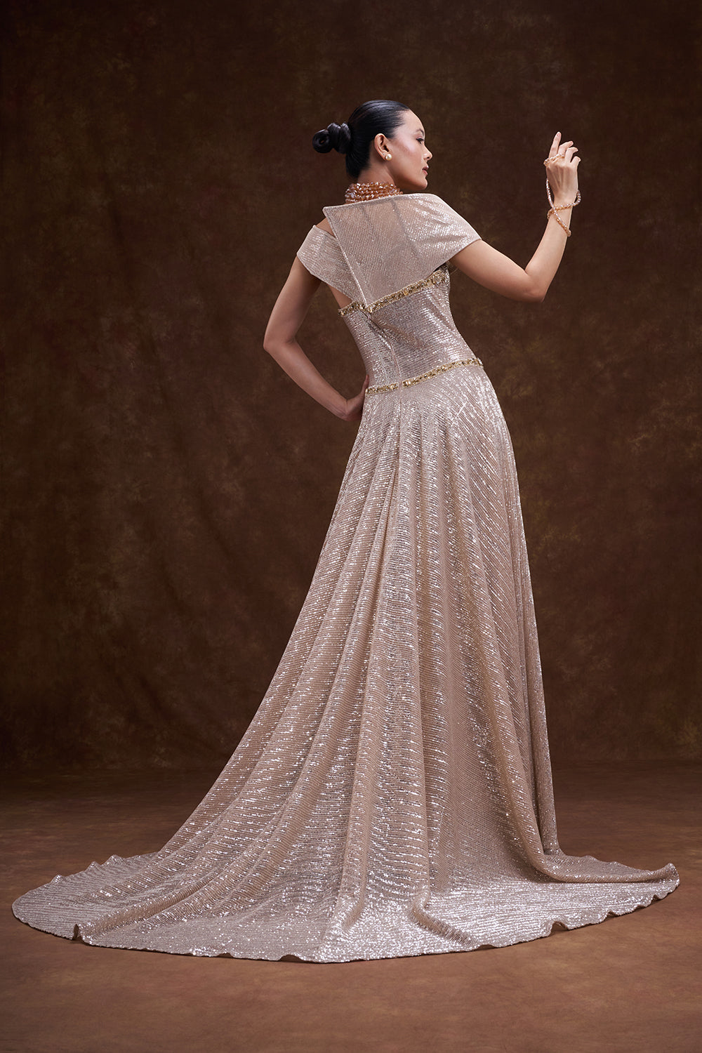 Champagne Gold Sequin Embellished Gown