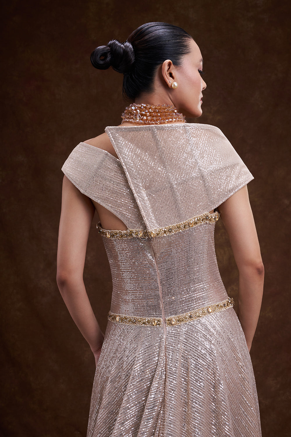 Champagne Gold Sequin Embellished Gown