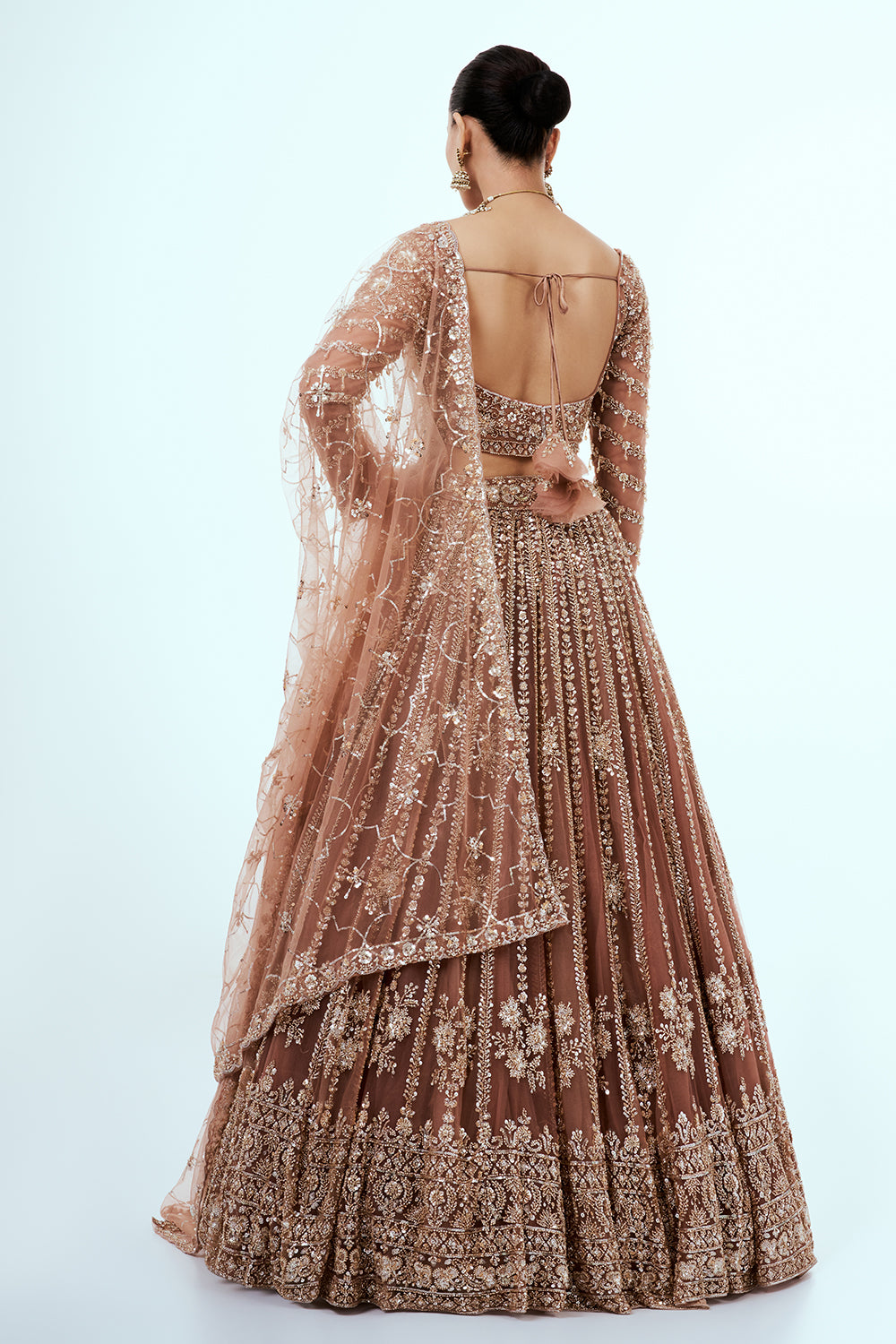 Champagne Net Lehenga with Sequins and Cutdana Hand Work