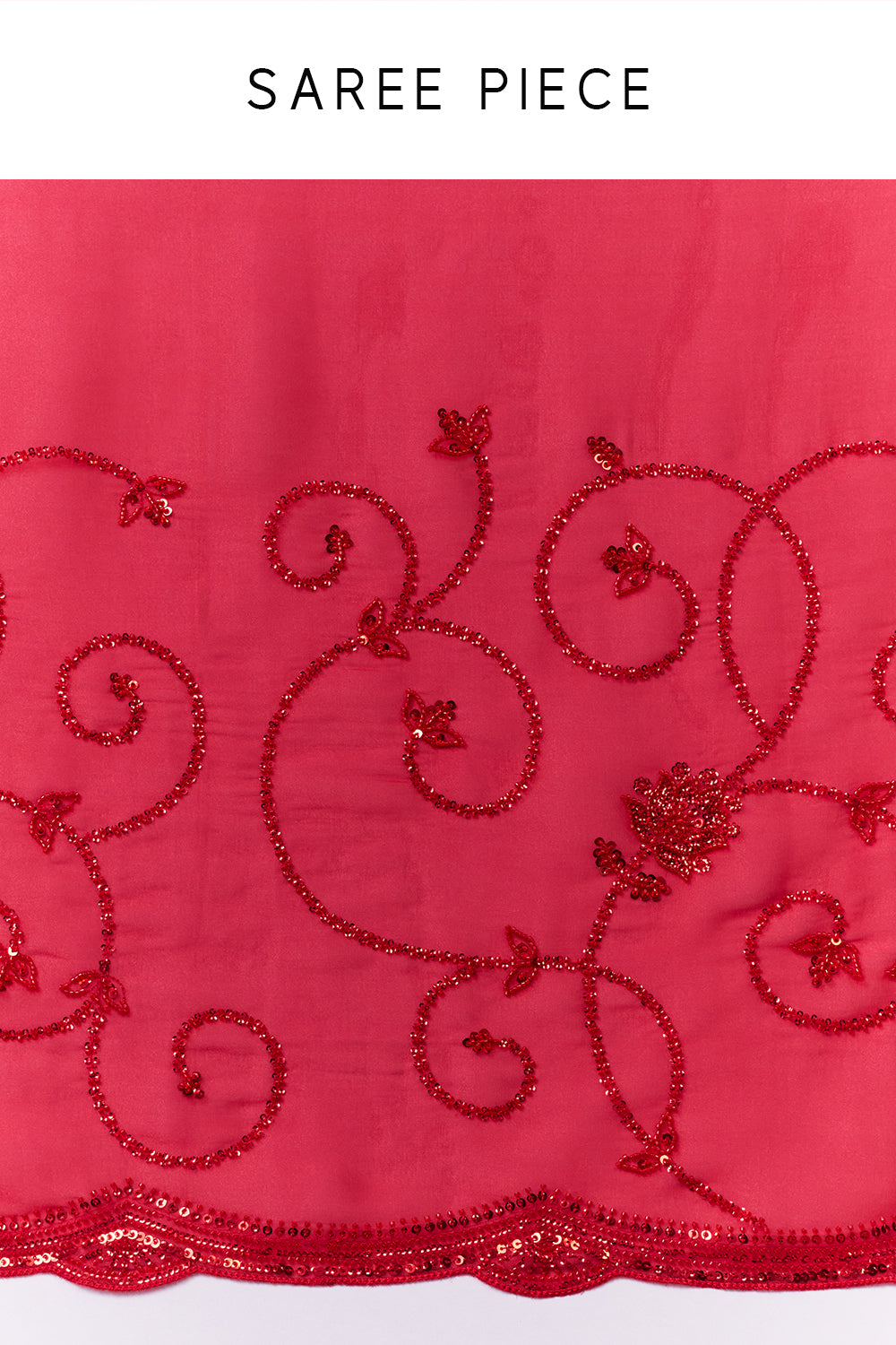Cherry Red Net Saree with Cutdana and Sequin Work