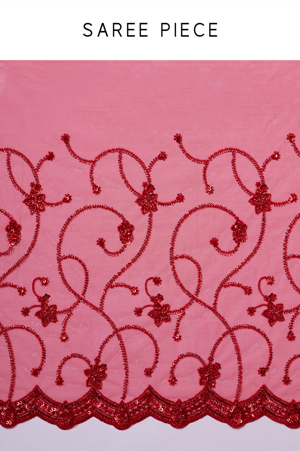 Cherry Red Net Saree with Sequin and Bead Work