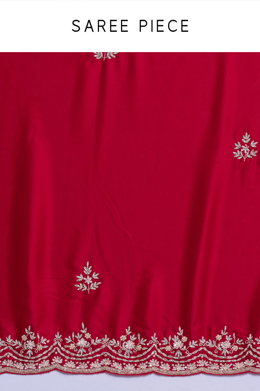 Cherry Red Satin Saree with Floral Vine Embellishments