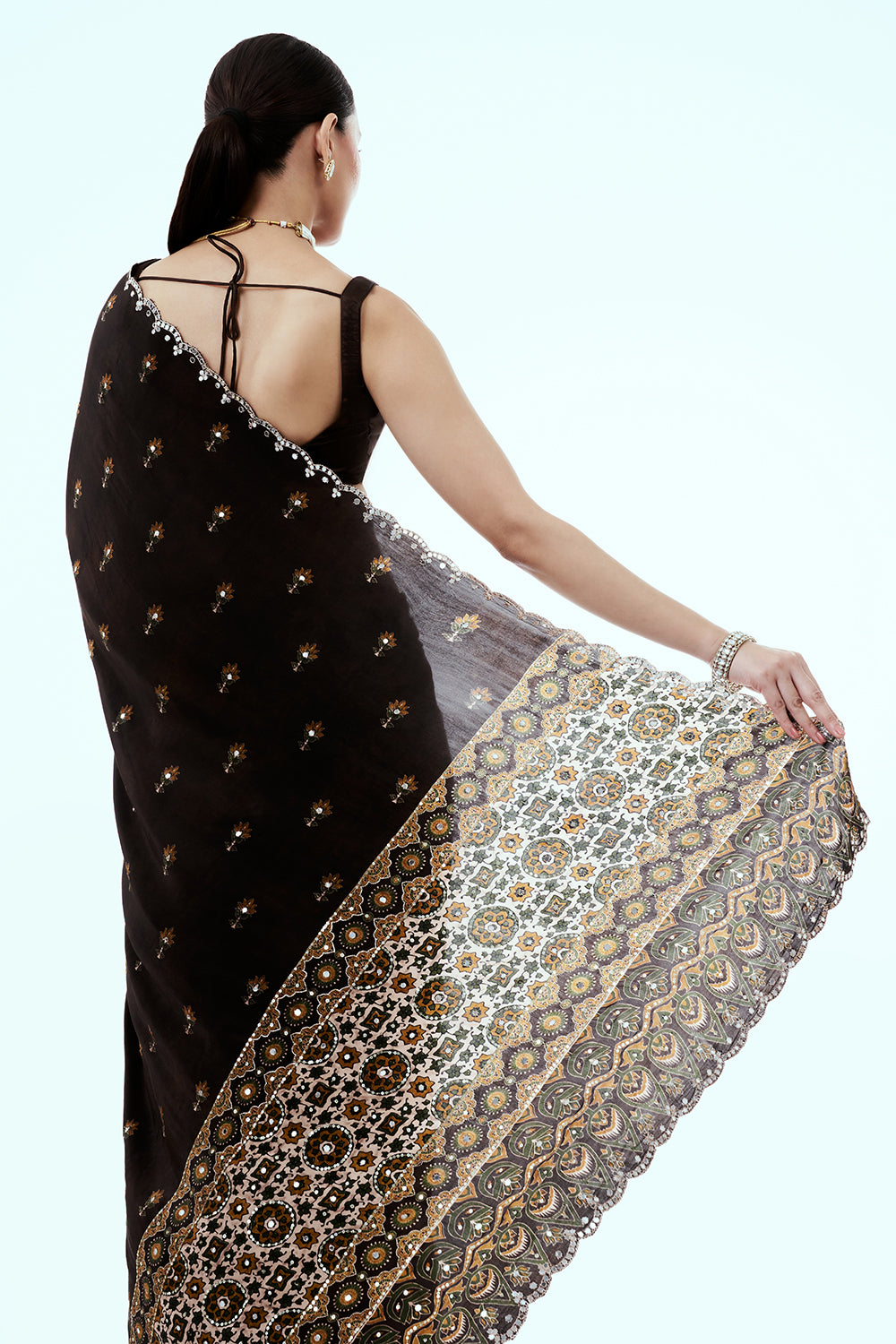 Chocolate Brown Crepe Saree with Butti Work