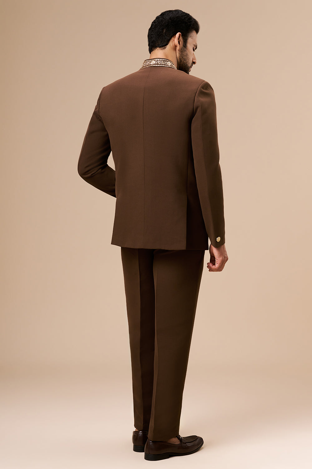 Chocolate Brown Georgette Jodhpuri with Cut Dana and Zari Elephant Motif