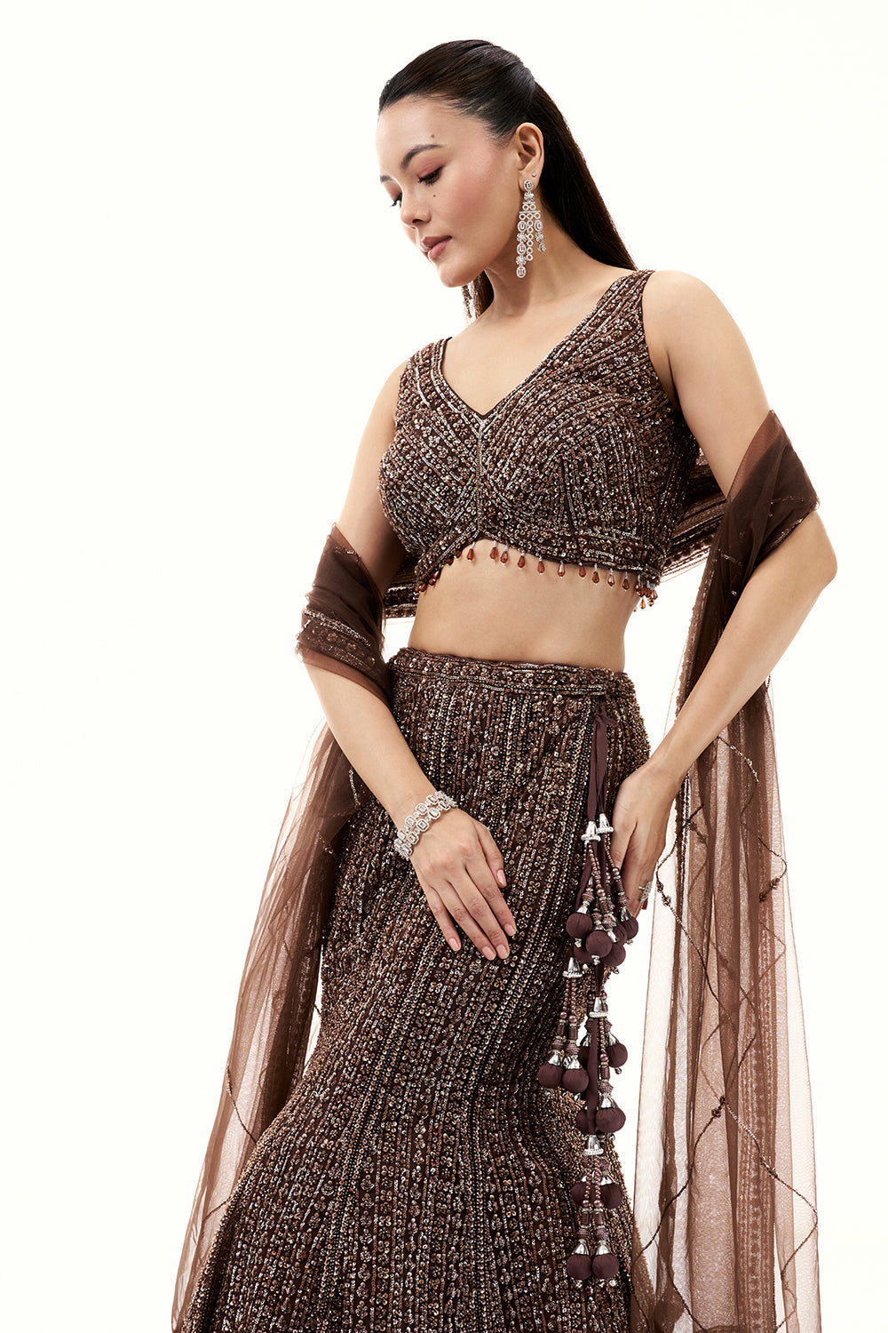 Chocolate Brown Lehenga with Sequins and Bead Work