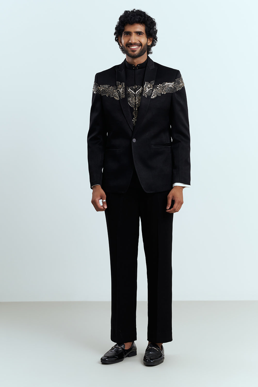 Classic Black Embellished Tuxedo Suit Set
