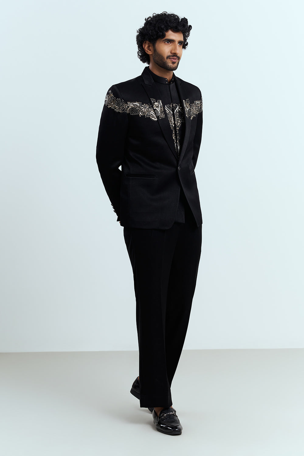 Classic Black Embellished Tuxedo Suit Set
