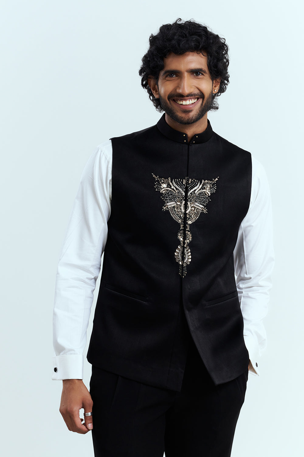 Classic Black Embellished Tuxedo Suit Set