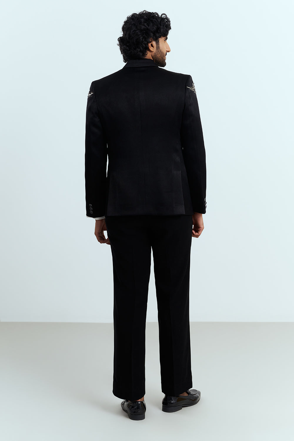 Classic Black Embellished Tuxedo Suit Set