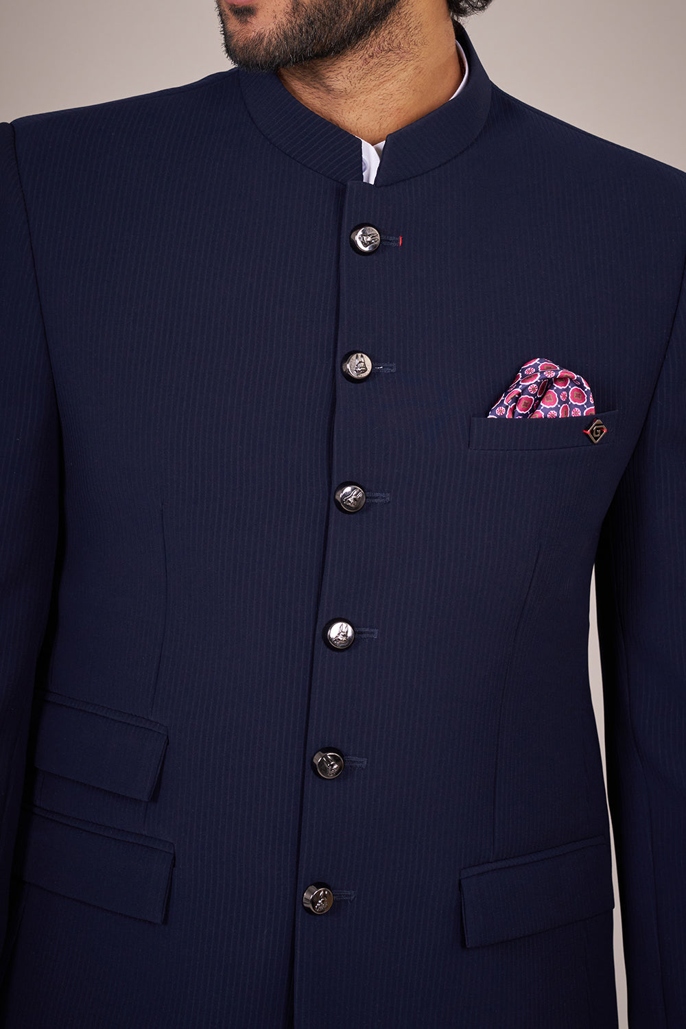 Classic Rayon Navy Bandhgala Suit Set