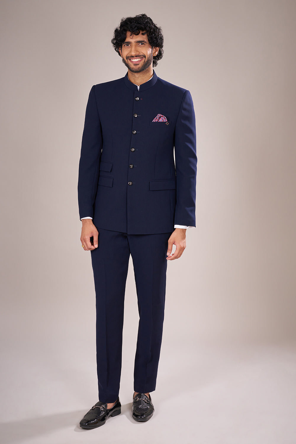 Classic Rayon Navy Bandhgala Suit Set