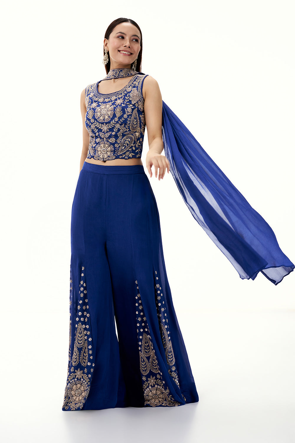 Cobalt Blue Chinon Set with Zardosi and Cutdana Work