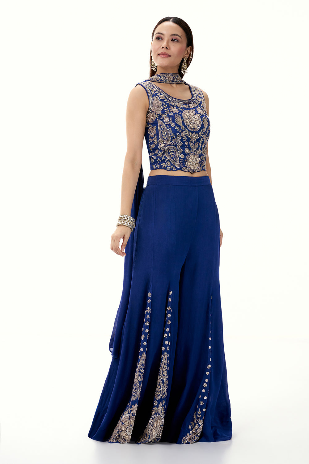 Cobalt Blue Chinon Set with Zardosi and Cutdana Work