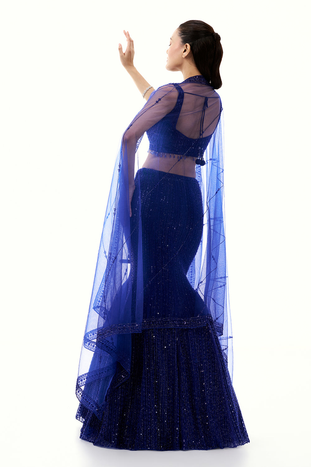 Cobalt Blue Lehenga with Beads and Cutdana Embroidery